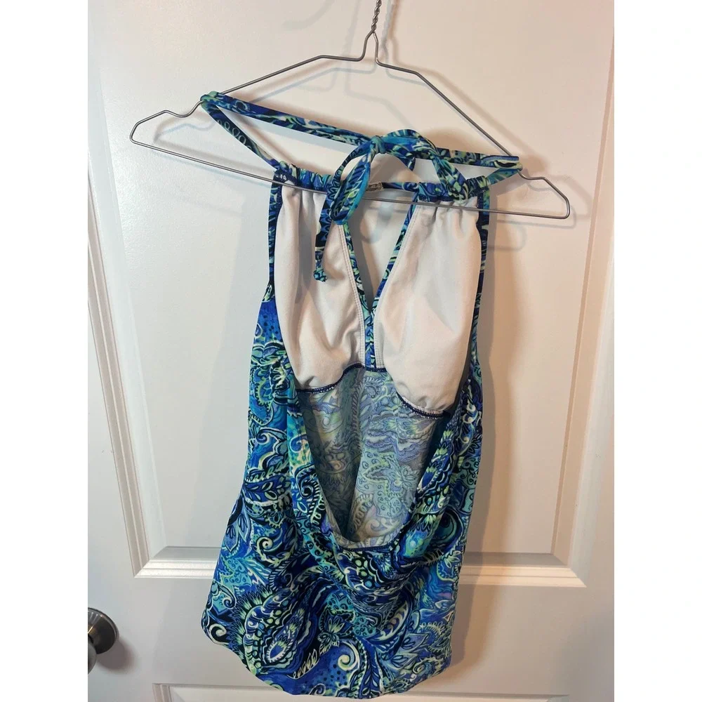 Chaps Womens Tankini Top Paisley Halter Blue Size 12